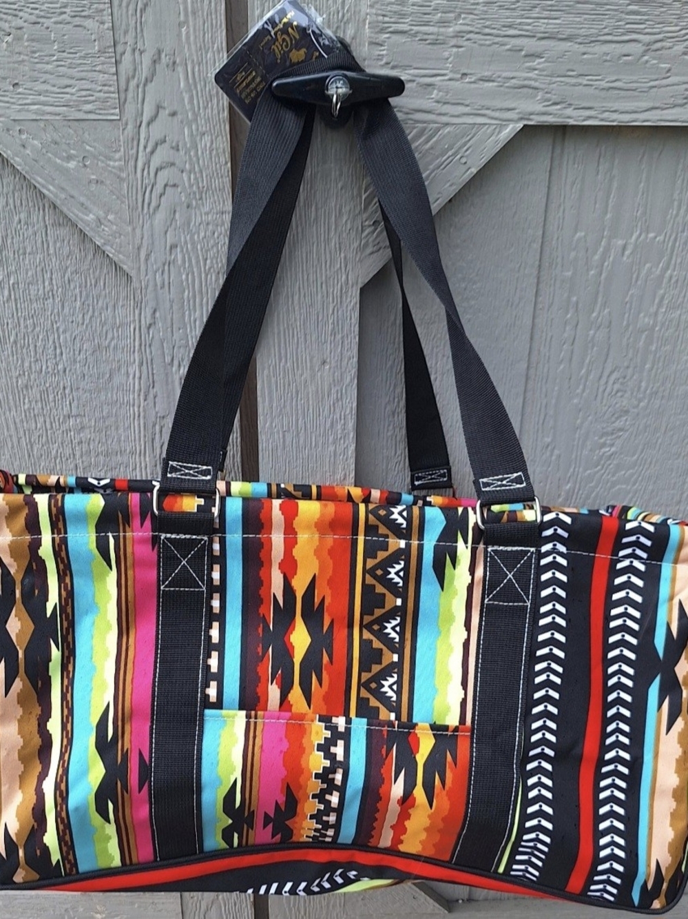Women’s Colorful Aztec-Print Tote Utitity Bag - Black Straps